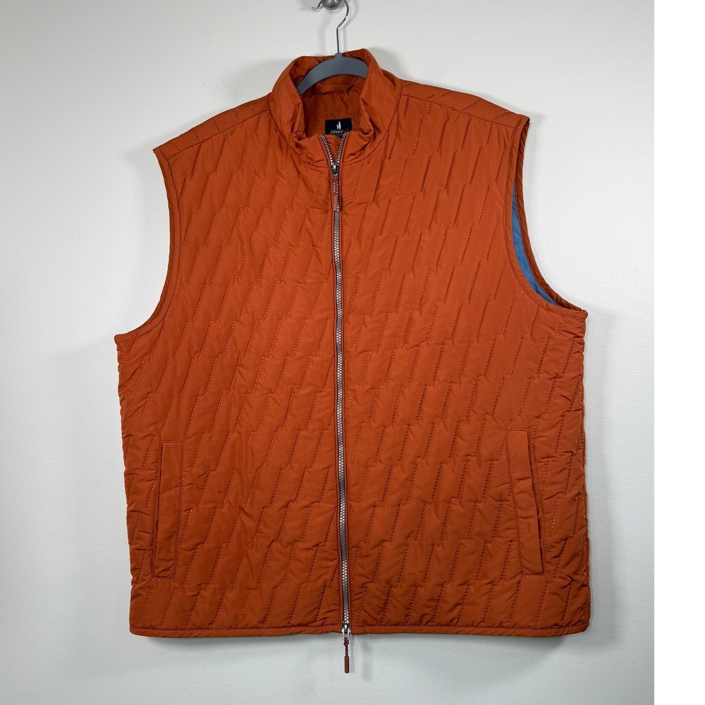 johnnie-O Vest Mens XL Belfry Harvest Orange Hunting Quilted Layer Full Zip EUC - Picture 2 of 9